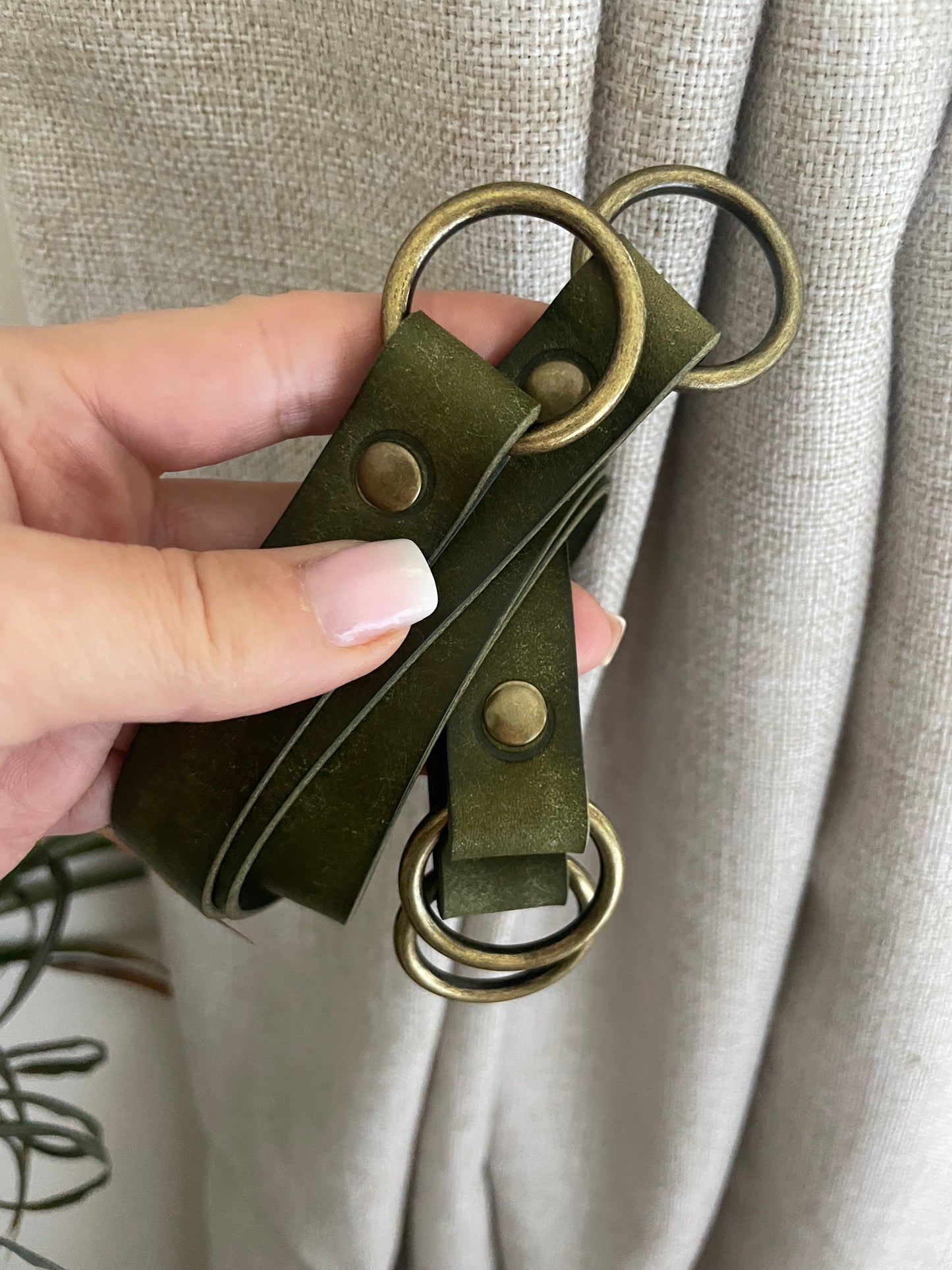 Leather Curtain Tie Backs - Olive Green