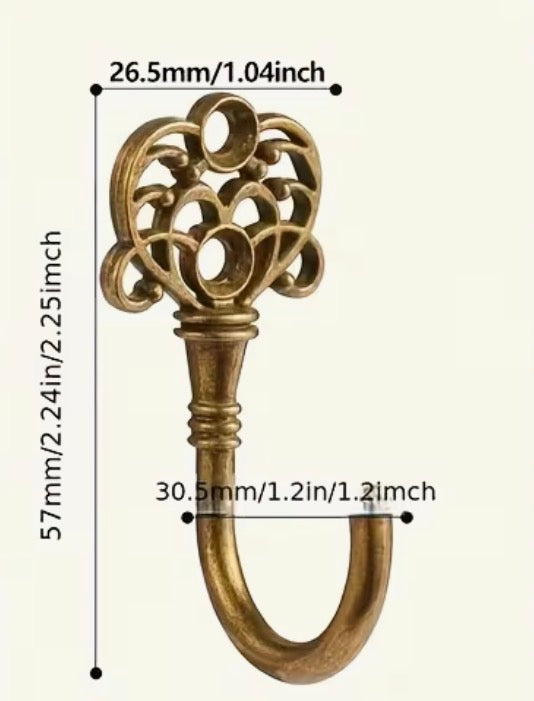 Vintage Antique brass curtain tie back hooks x 2