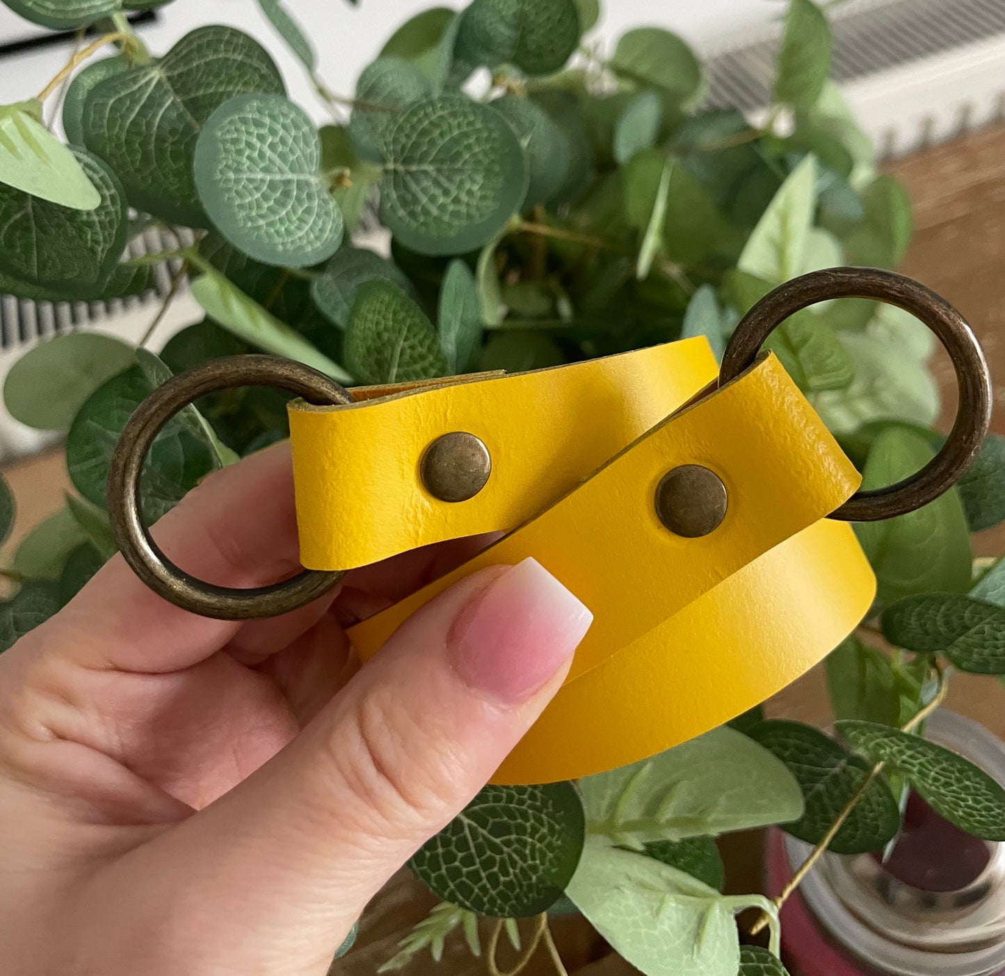 Leather Curtain Tie Backs - Yellow