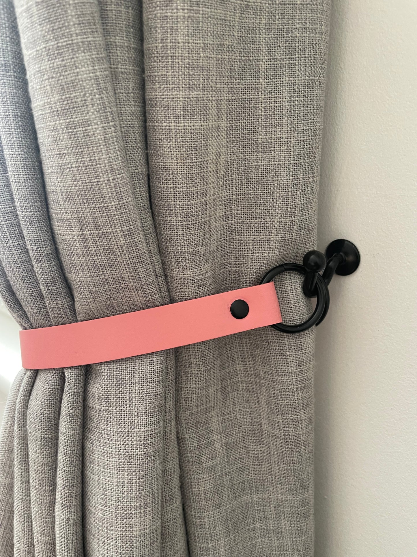 Leather Curtain Tie Backs - Barbie Pink