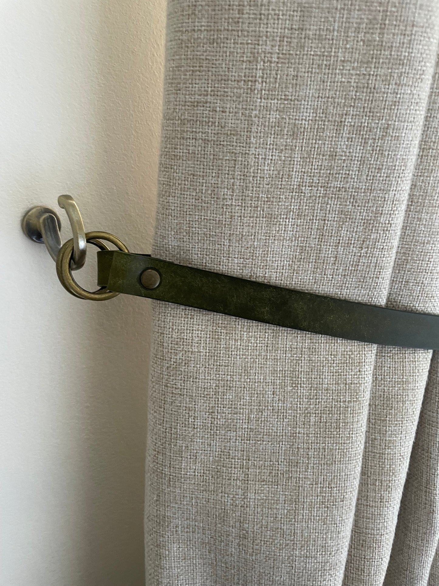Leather Curtain Tie Backs - Olive Green