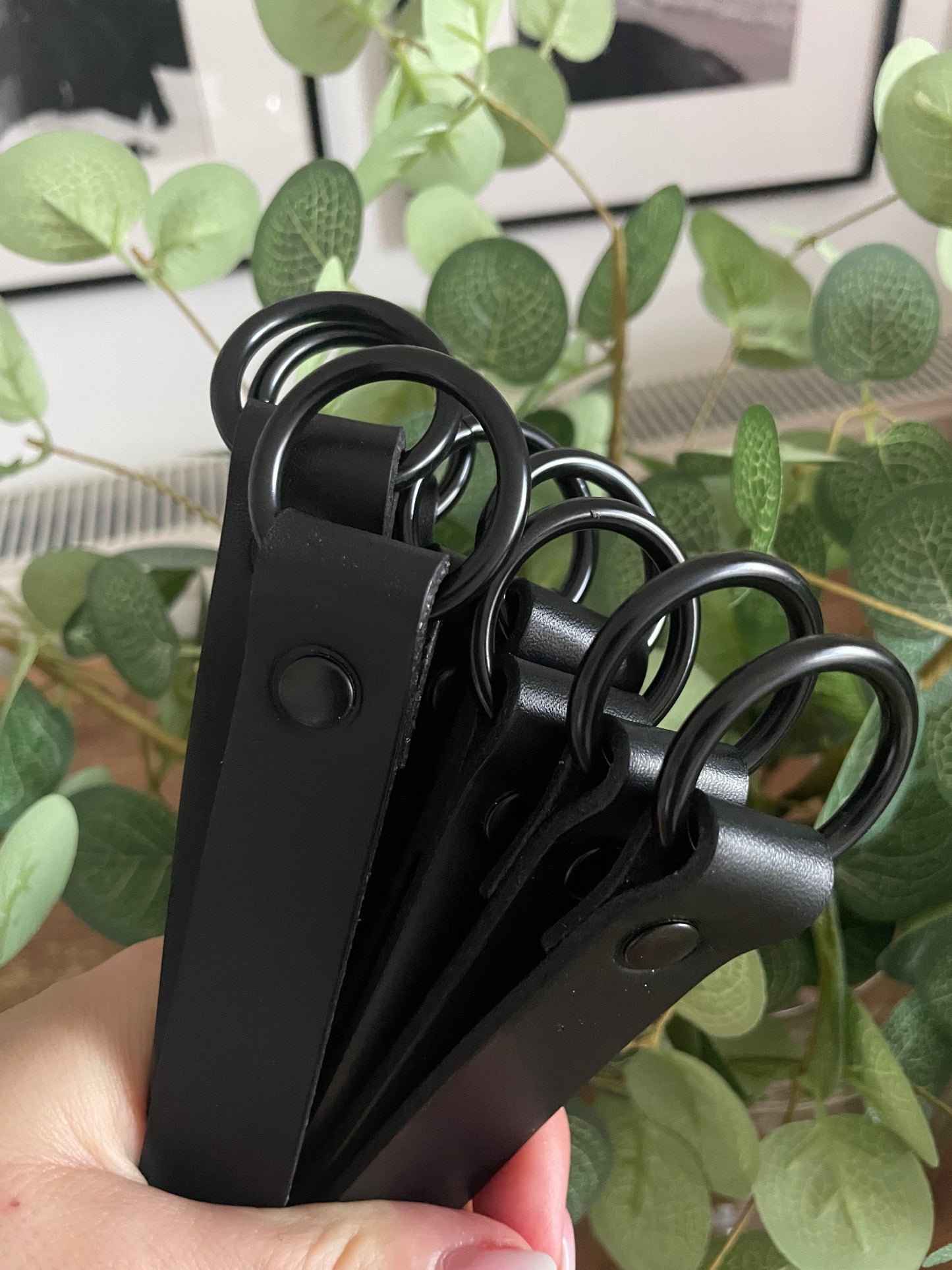 10 inch Black Leather Curtain Tie Backs with Black Fixings - CLEARANCE SINGLE