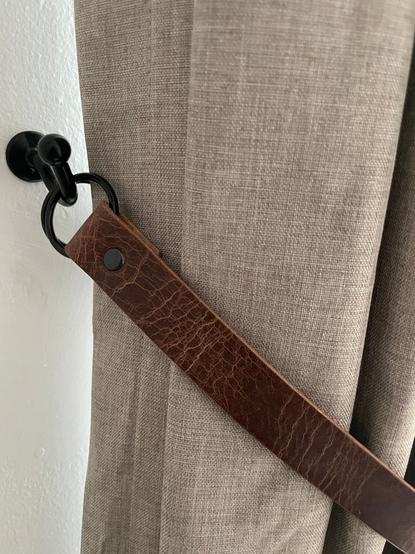 Leather Curtain Tie Backs - Antique Brown