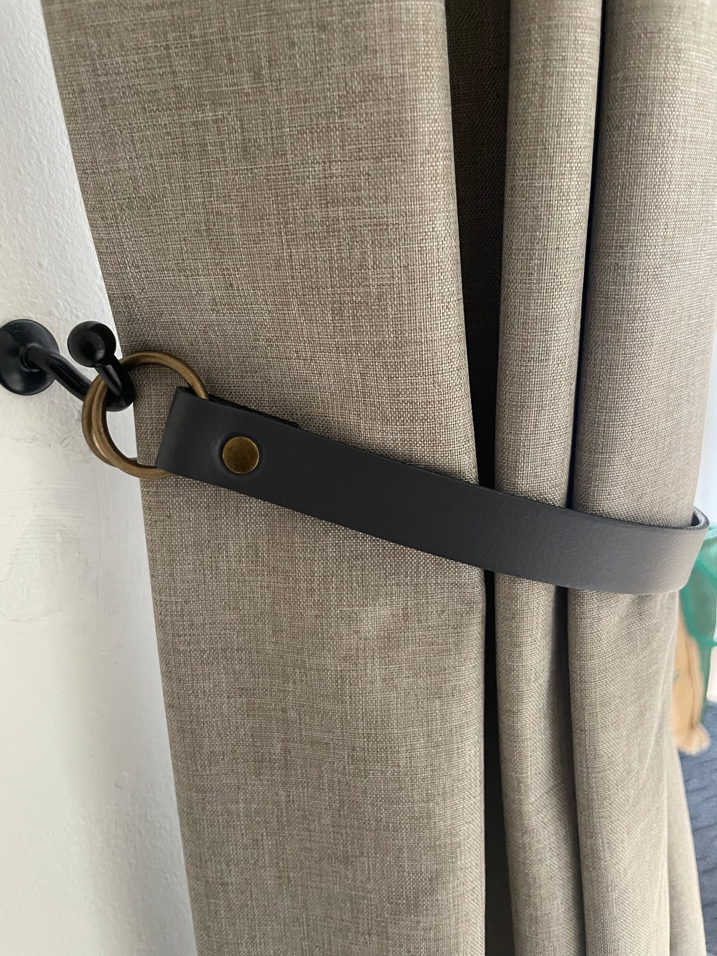 Leather Curtain Tie Backs - Grey