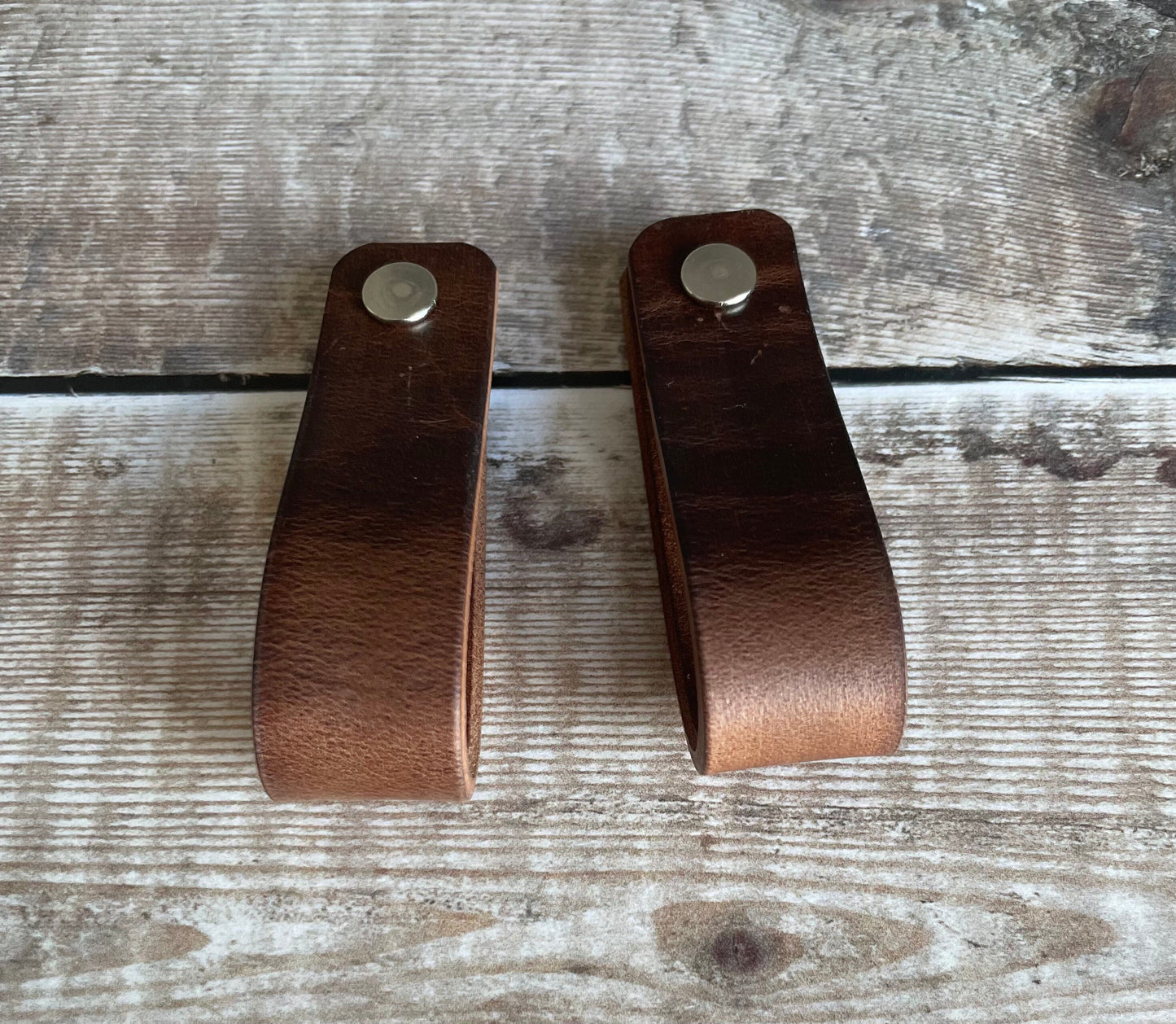 Antique brown leather drawer pullS