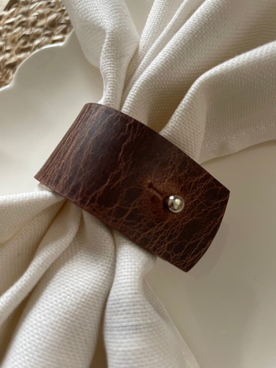 How to Style a Christmas Table with Antique Brown Leather Napkin Rings