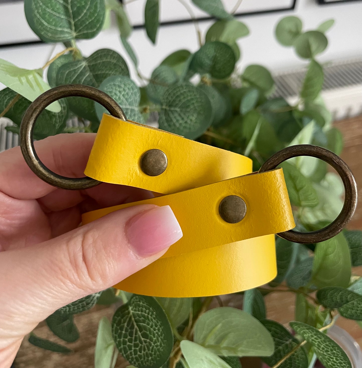 Leather Curtain Tie Backs - Yellow