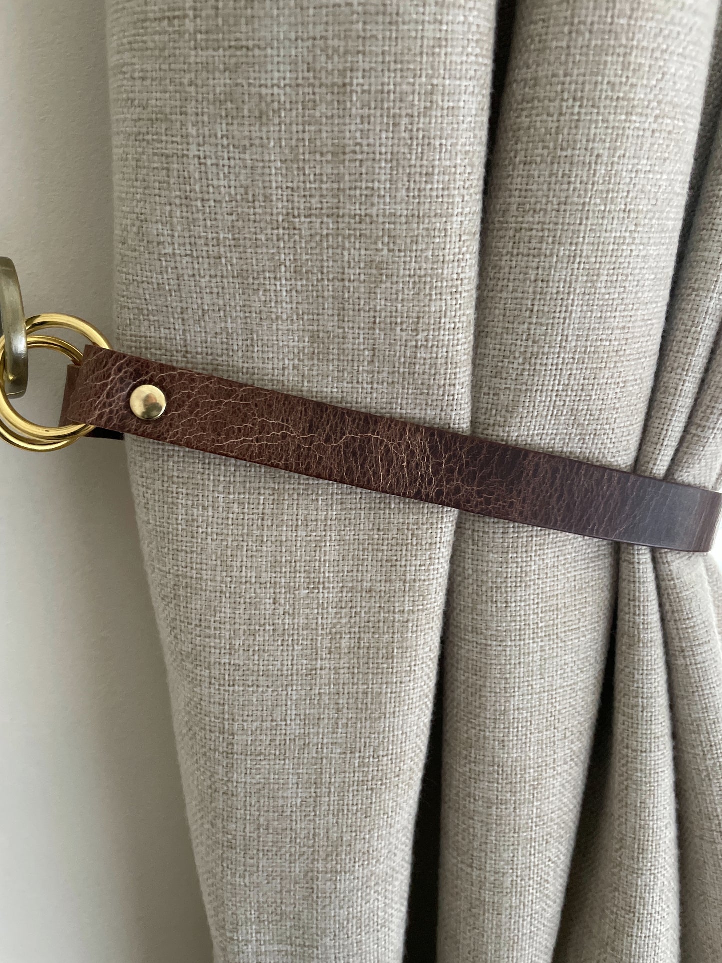 Leather Curtain Tie Backs - Antique Brown