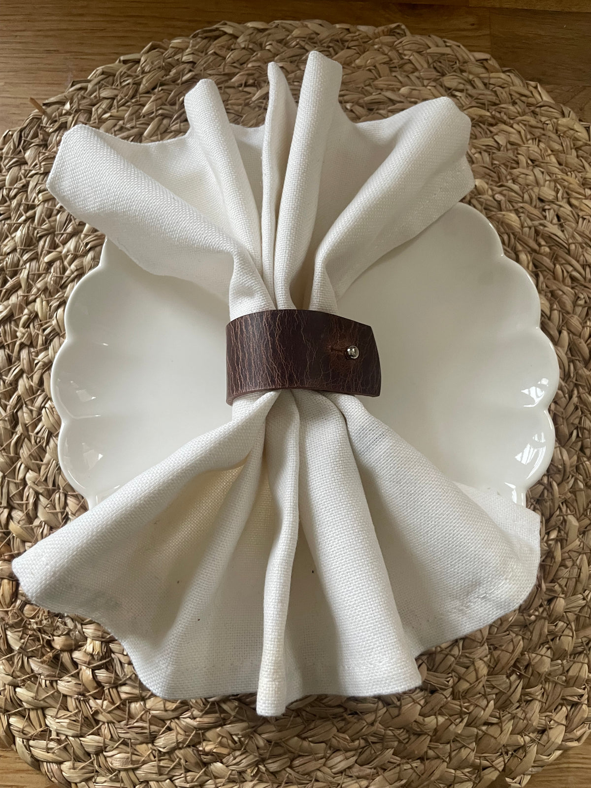 Antique brown leather napkin ring