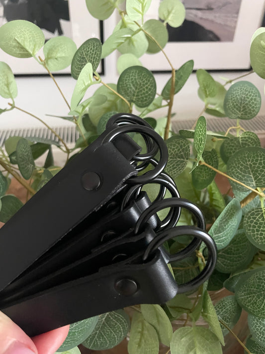 10 inch Black Leather Curtain Tie Backs with Black Fixings - CLEARANCE SINGLE