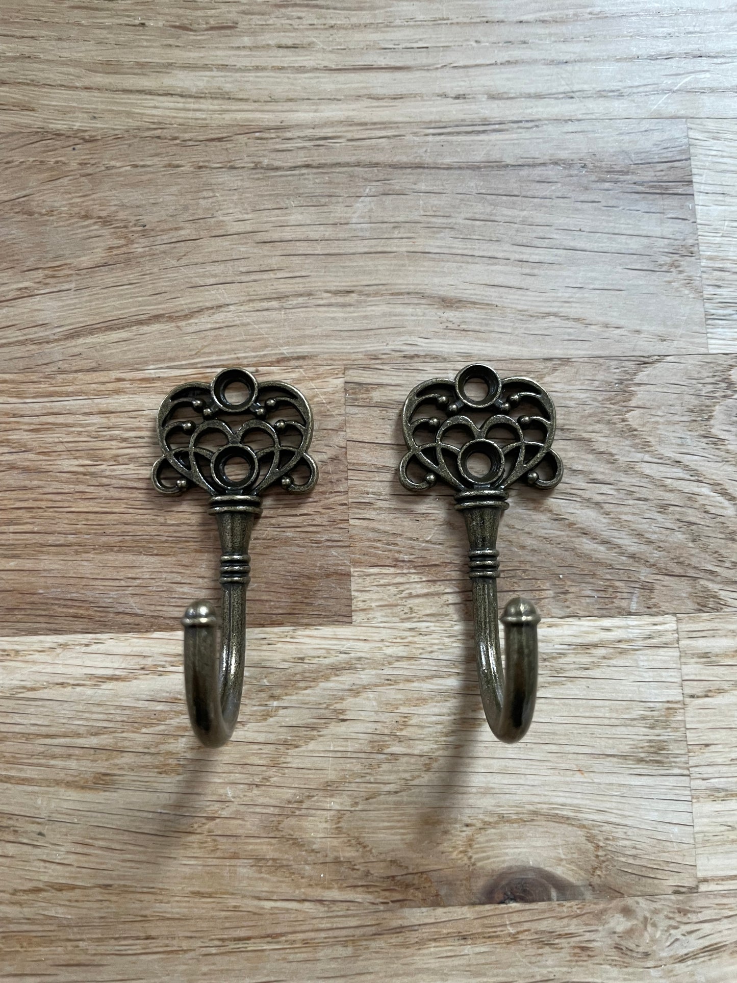 Vintage Antique brass curtain tie back hooks x 2