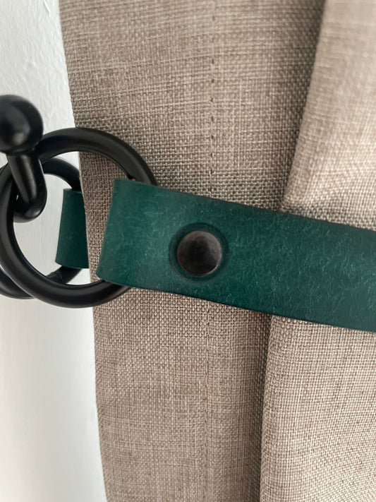 Leather Curtain Tie Backs - Teal