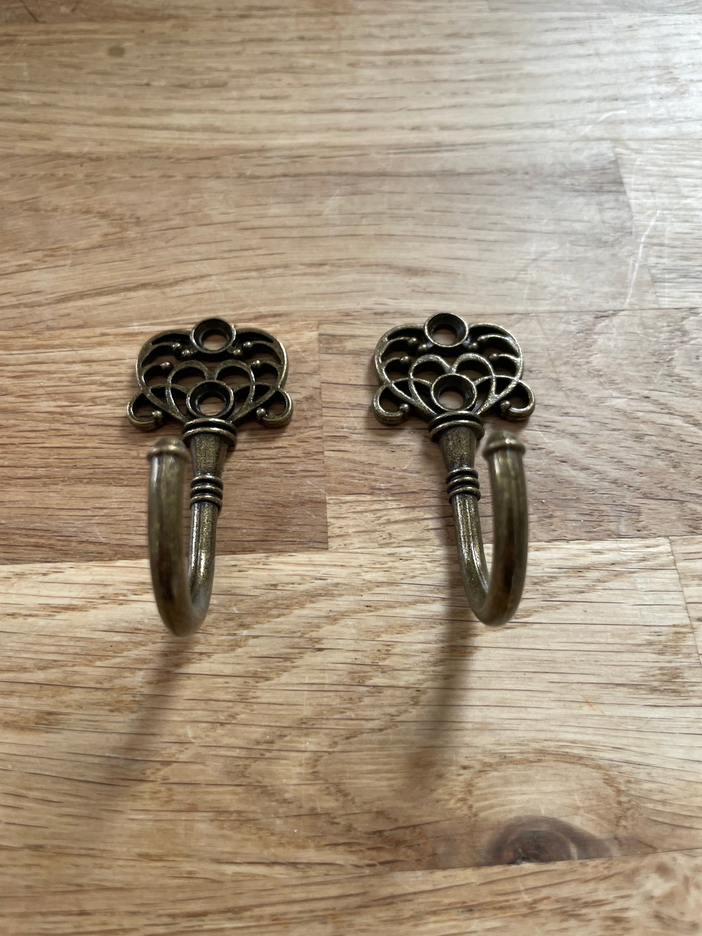 Vintage Antique brass curtain tie back hooks x 2