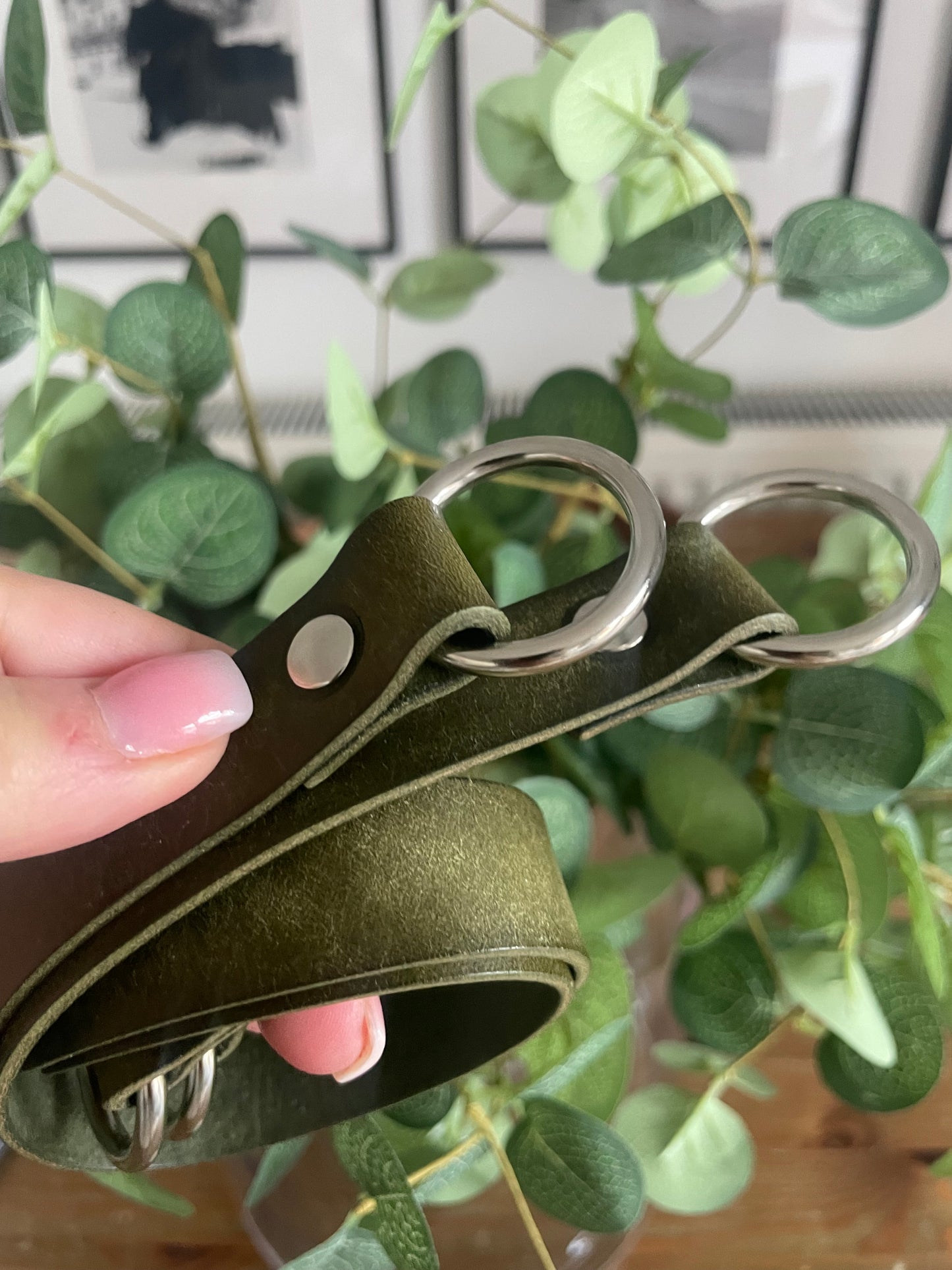 Leather Curtain Tie Backs - Olive Green
