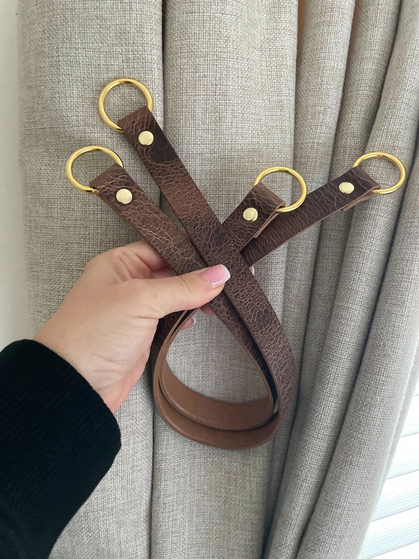 Leather Curtain Tie Backs - Antique Brown