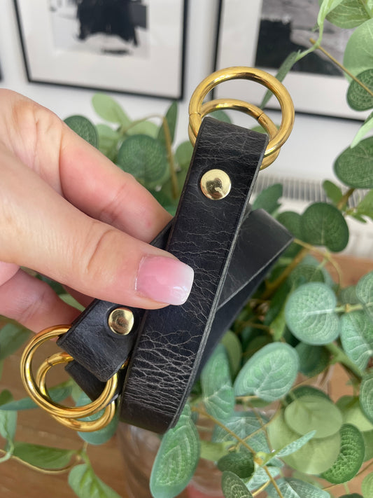 16 Inch Antique Black Leather Curtain Tie Backs with Brass Fixings
