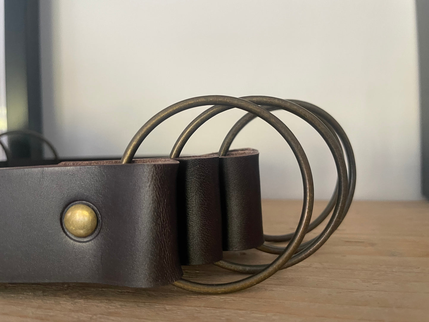 Handmade Wide Brown Leather Curtain Tie Back: Thick O-Ring wide (Single)
