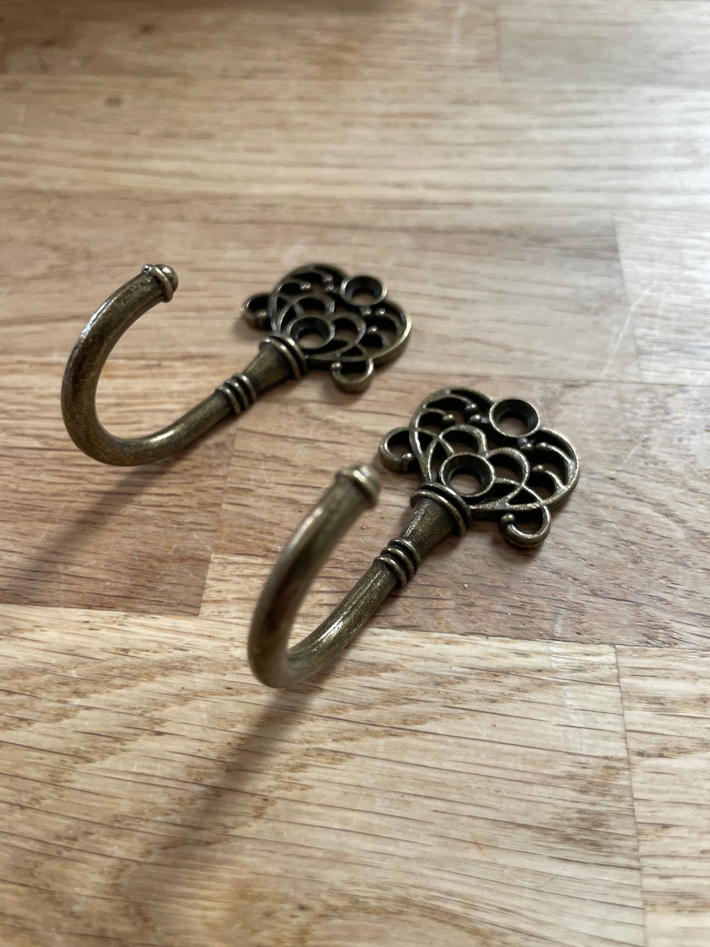 Vintage Antique brass curtain tie back hooks x 2
