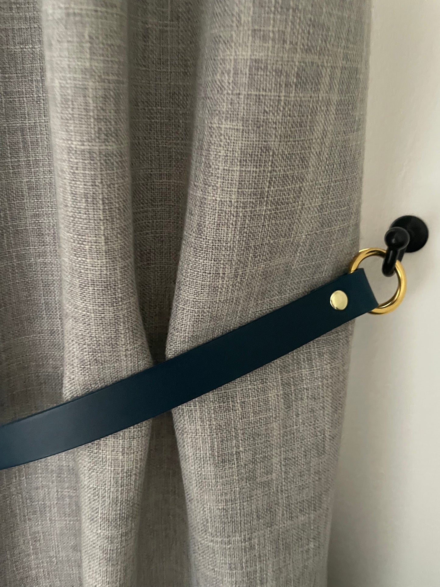 Leather Curtain Tie Backs - Blue