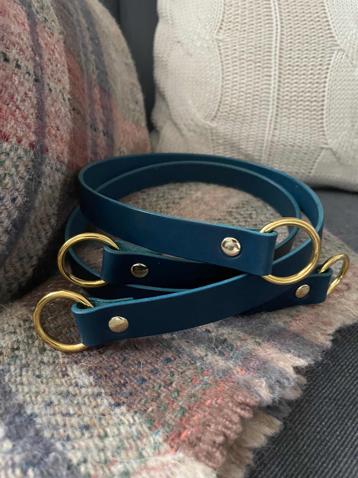 Leather Curtain Tie Backs - Blue