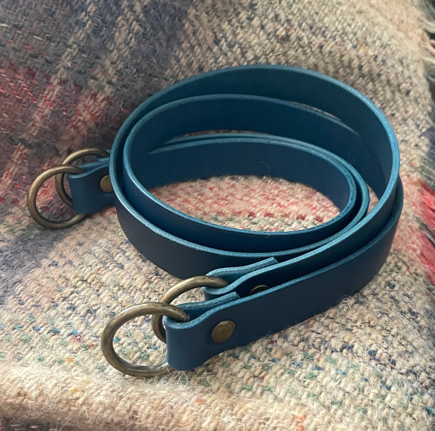 Leather Curtain Tie Backs - Blue