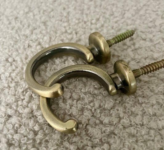 Antique brass curtain tie back hooks x 2