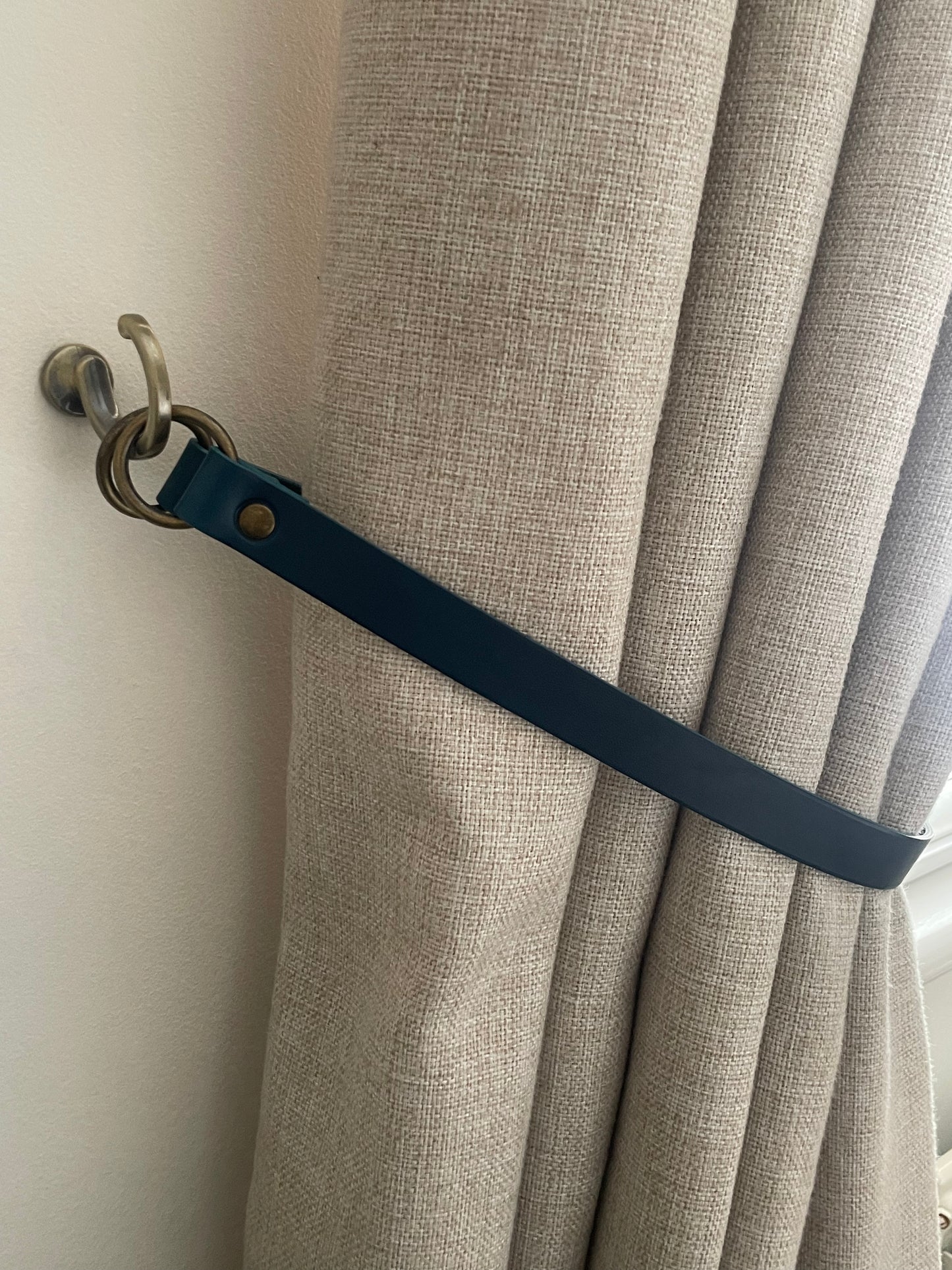 Leather Curtain Tie Backs - Blue