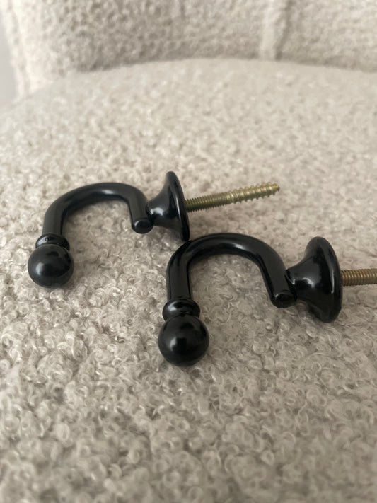 Black curtain tie back hooks x 2