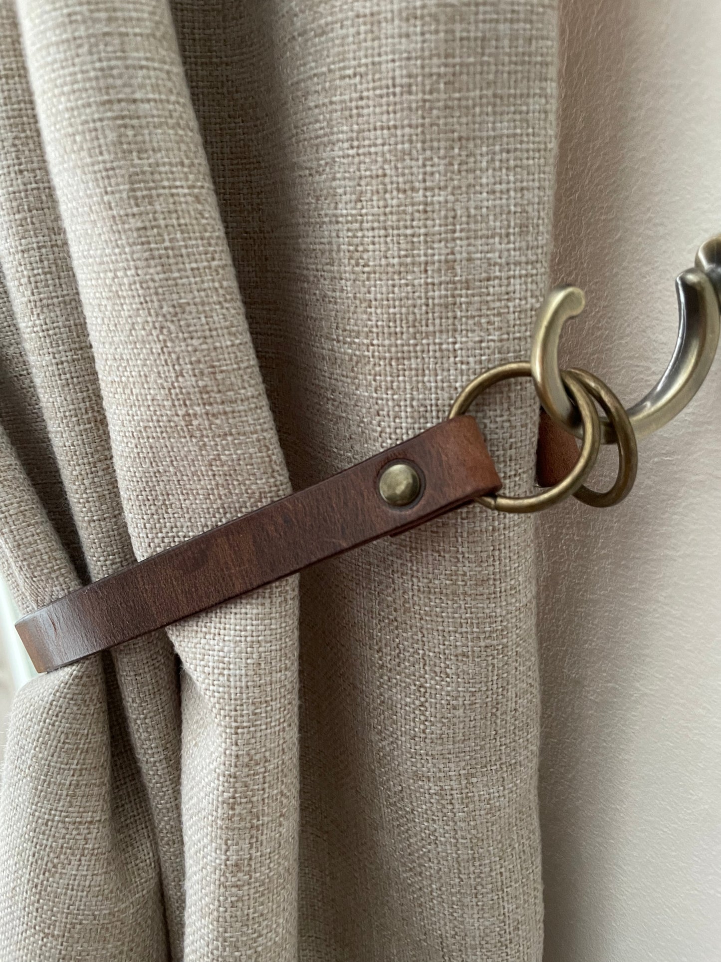 Leather Curtain Tie Backs - Antique Brown