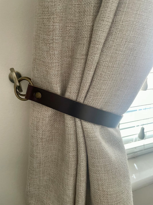 Leather Curtain Tie Backs - Brown