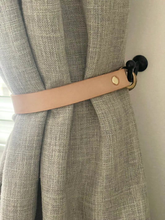 4 x 12 inch natural Leather Curtain Tie Backs