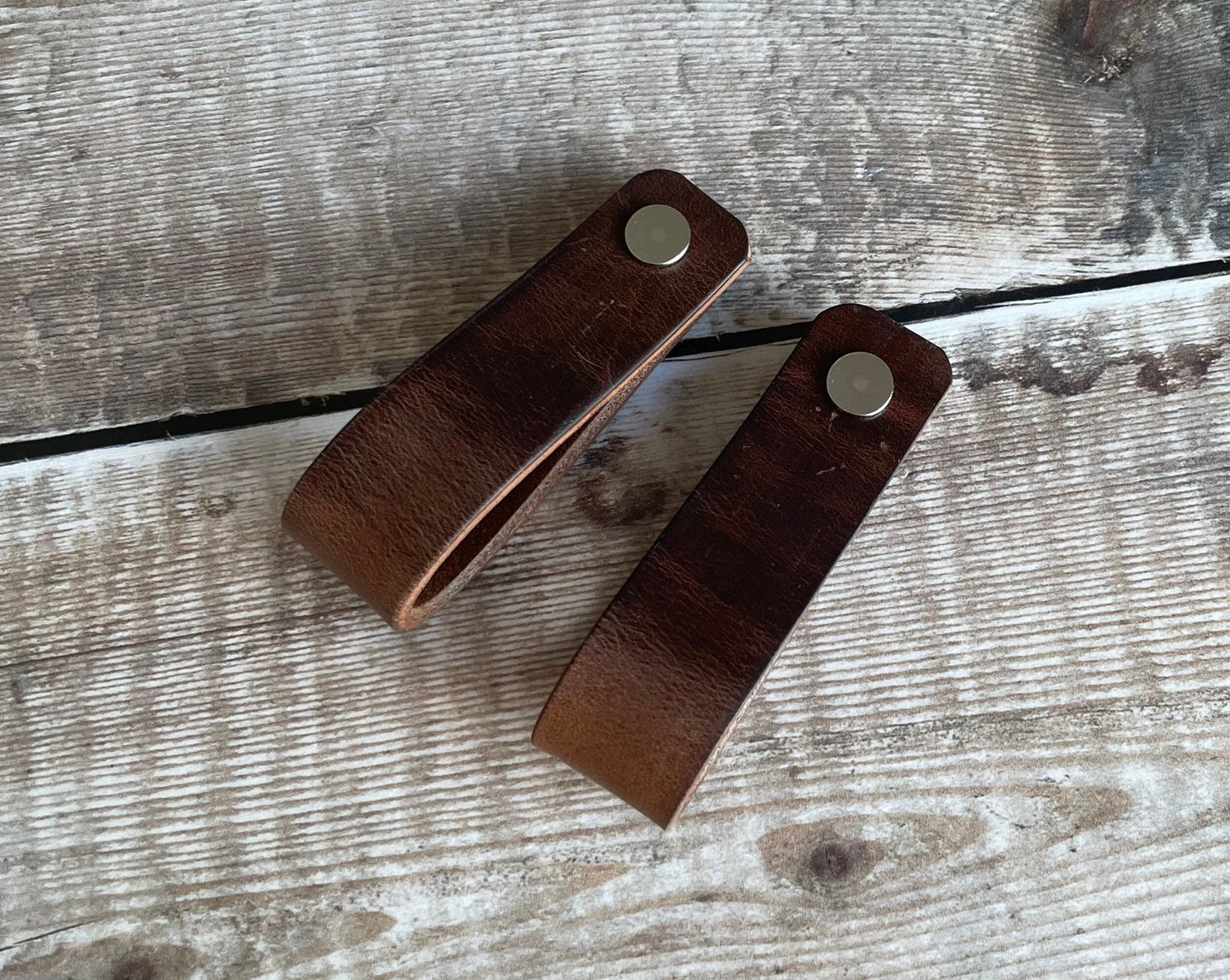 Leather Drawer Pulls - Antique Brown