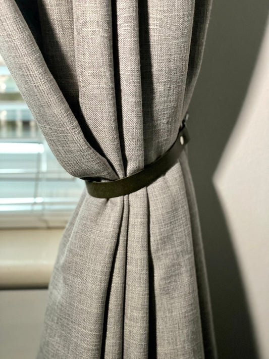 Leather Curtain Tie Backs - Olive Green