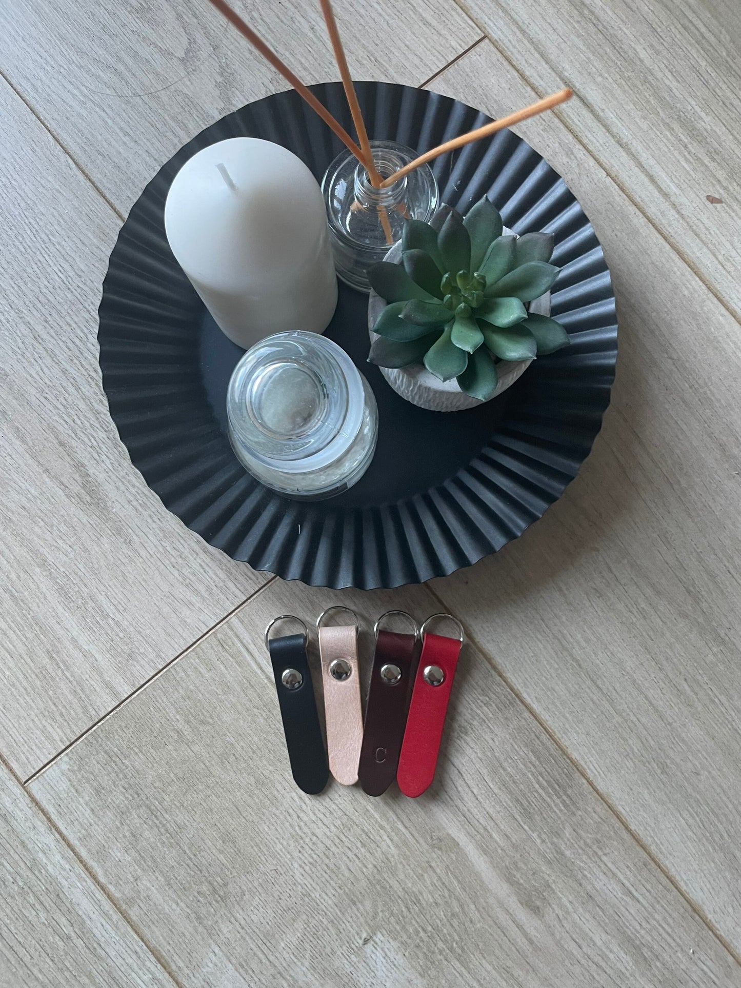 Handmade personalised monogram Leather key Ring Fob holder