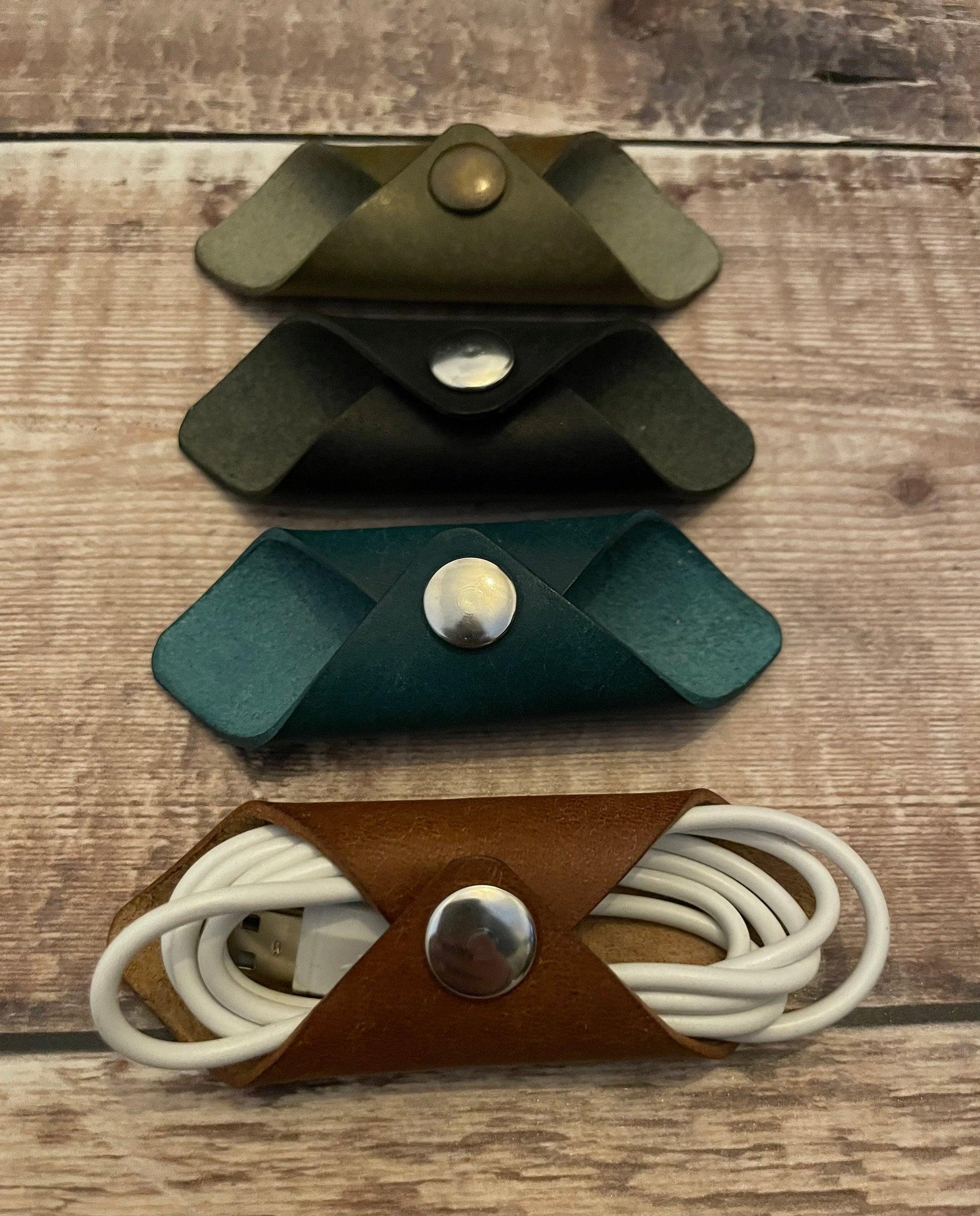 Leather Cable Tidy Organiser - Cord Ties Headphone Holder