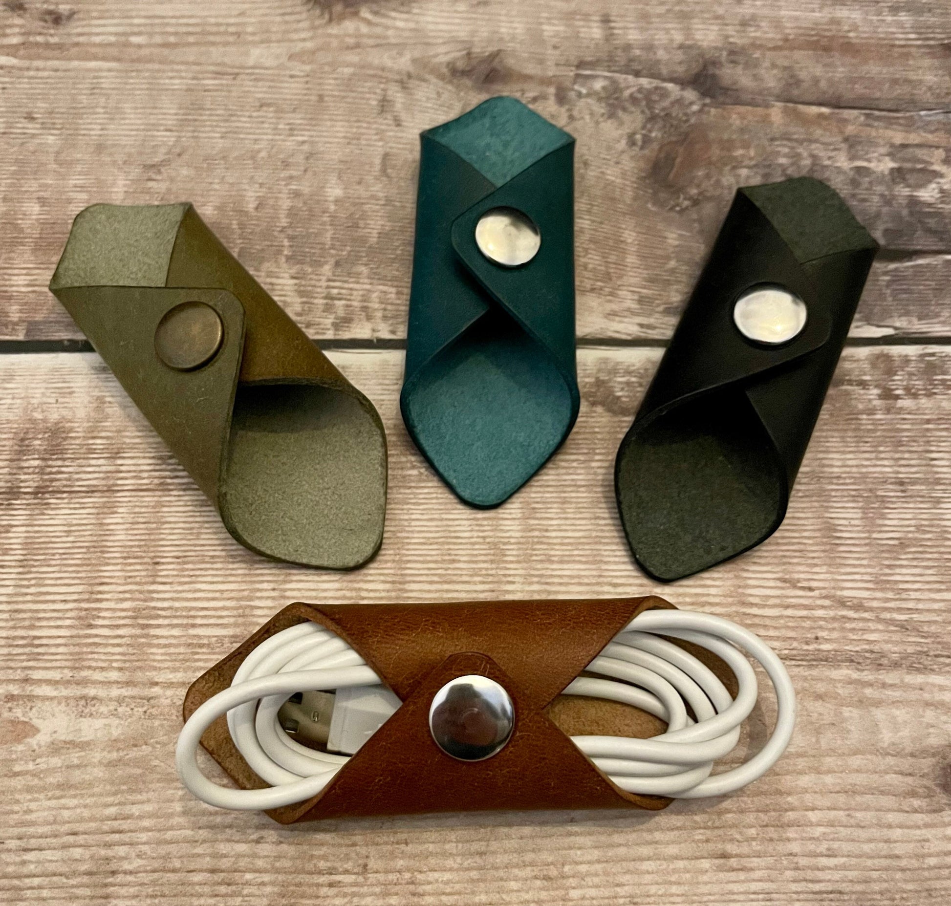 Leather Cable Tidy Organiser - Cord Ties Headphone Holder