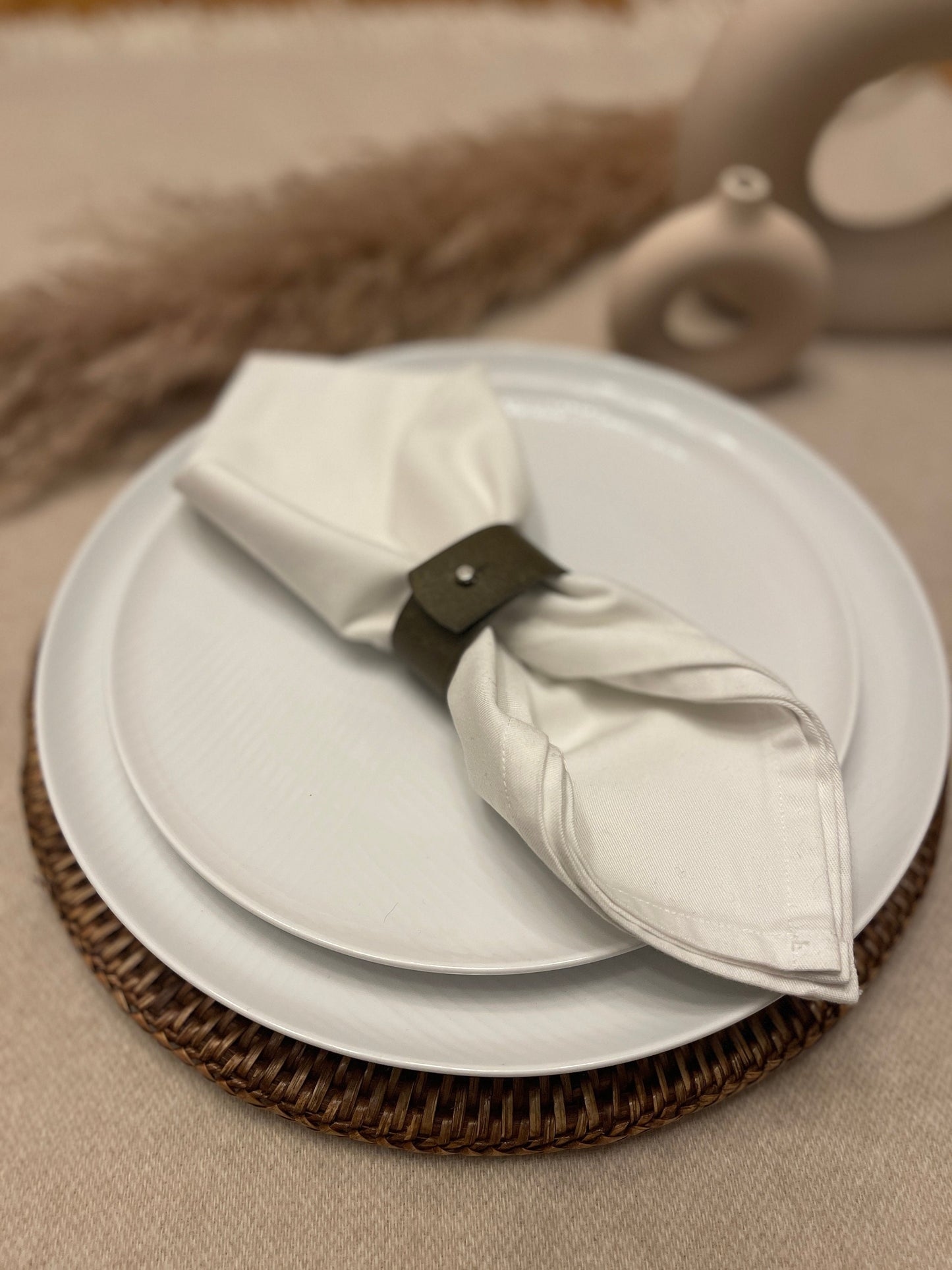 Leather Napkin Rings | Olive Green