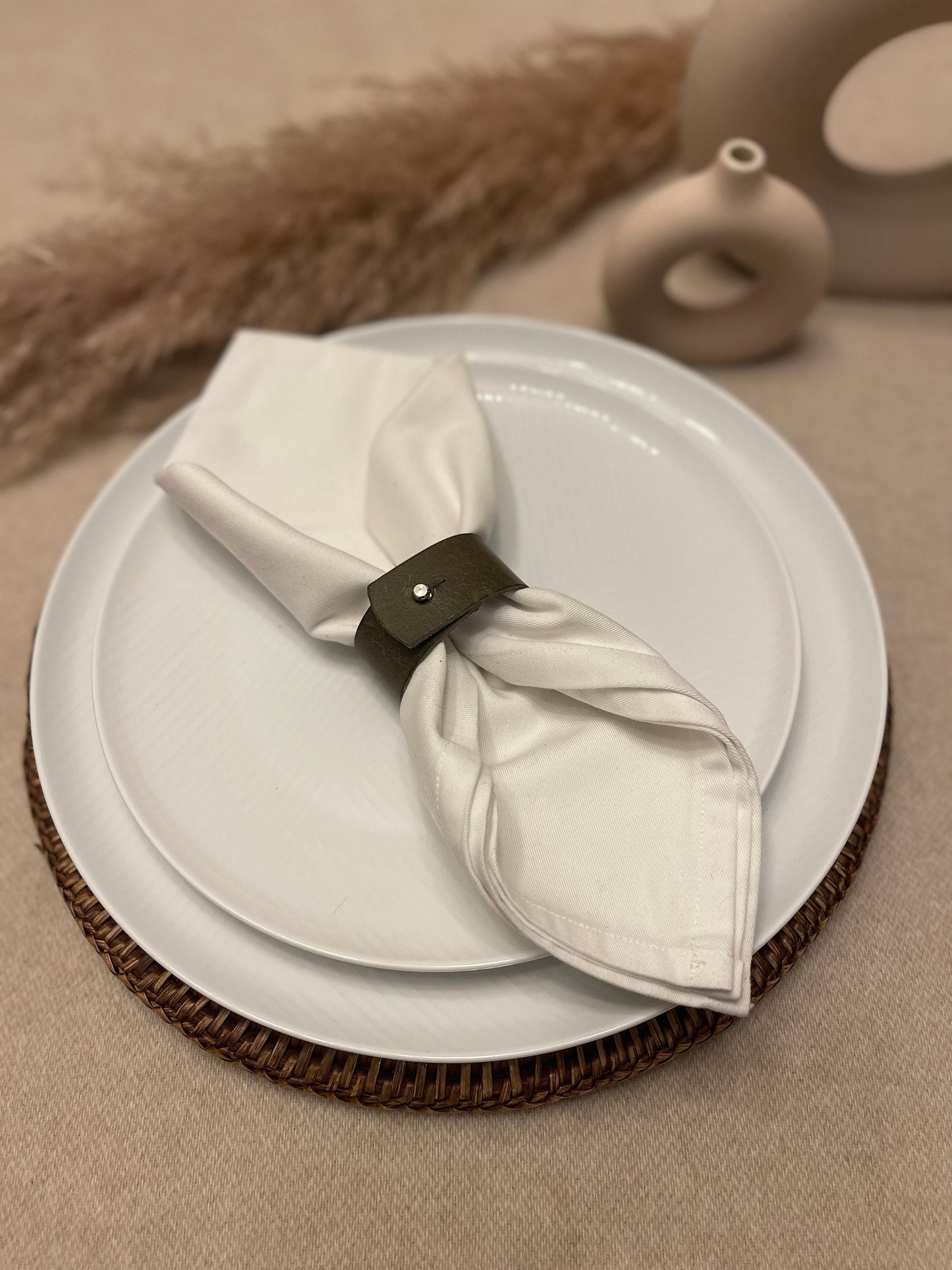 Leather Napkin Rings | Olive Green