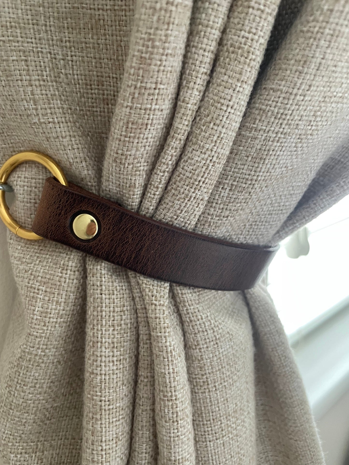 Leather Curtain Tie Backs - Antique Brown